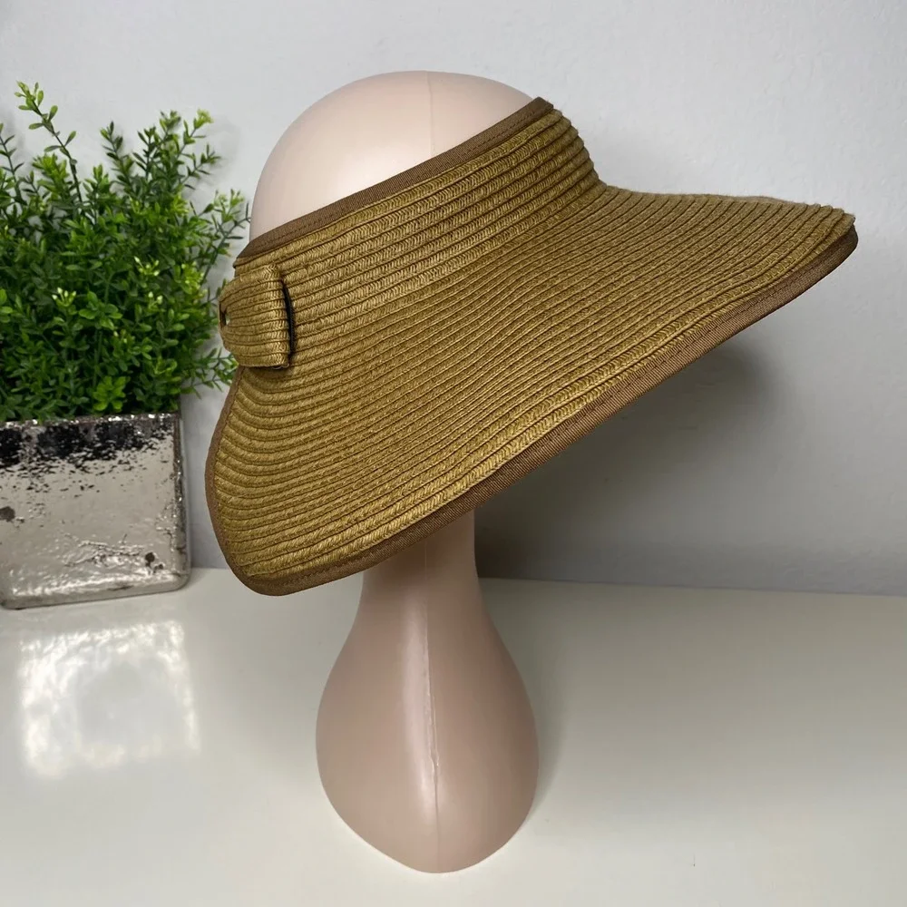 ANGELA & WILLIAM Straw Wide Brim Sun Hat Wide Brim Visor‎ Beach Bow Accent